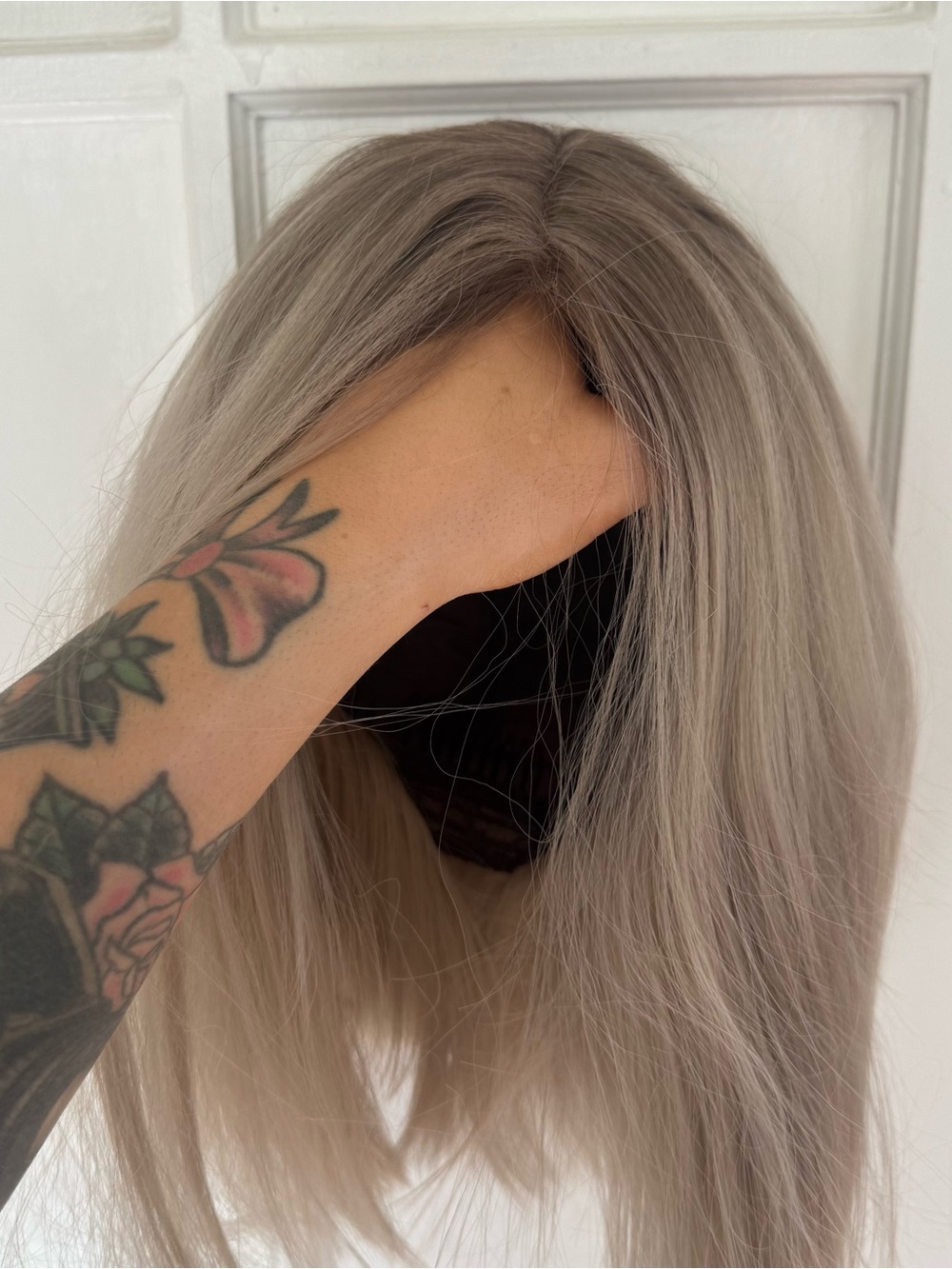 Natural Ash Blonde/Grey lace front synthetic Women's Wig - Sleek Straight Style